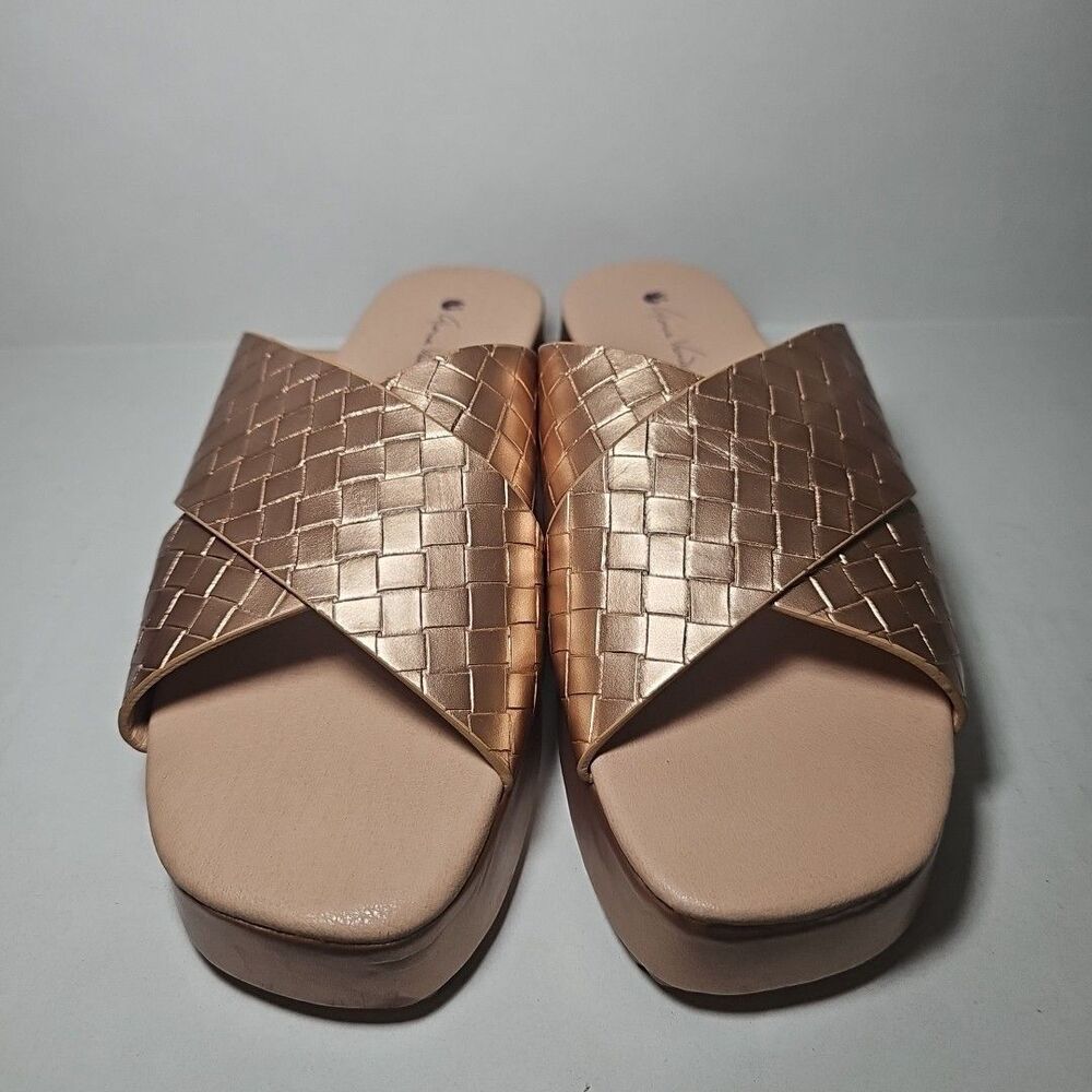 Gloria Vanderbilt Rose Gold Woven Slide Sandals